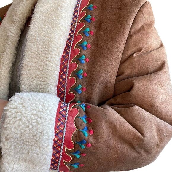 Vintage 70s Retro Shearling Handmade Folk Alfghan Polish Penny Lane Jacket Sz S - Picture 6 of 14